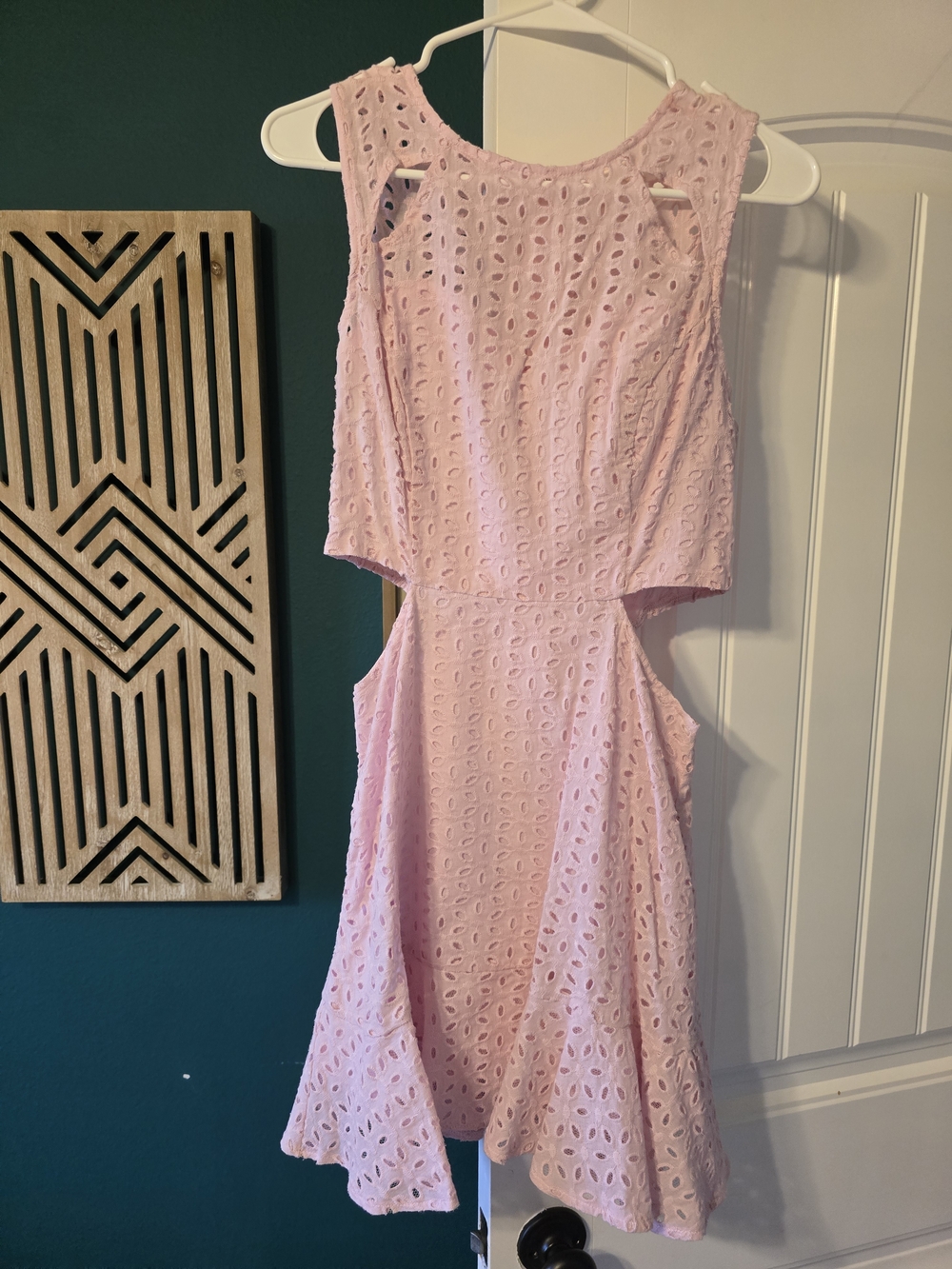 Light Pink Eyelet Cutout Mini Dress